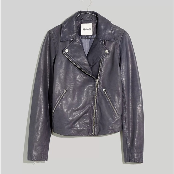 NEW Madewell Washed Leather Motorcycle Jacket brass hardware NC112 - Picture 1 of 5